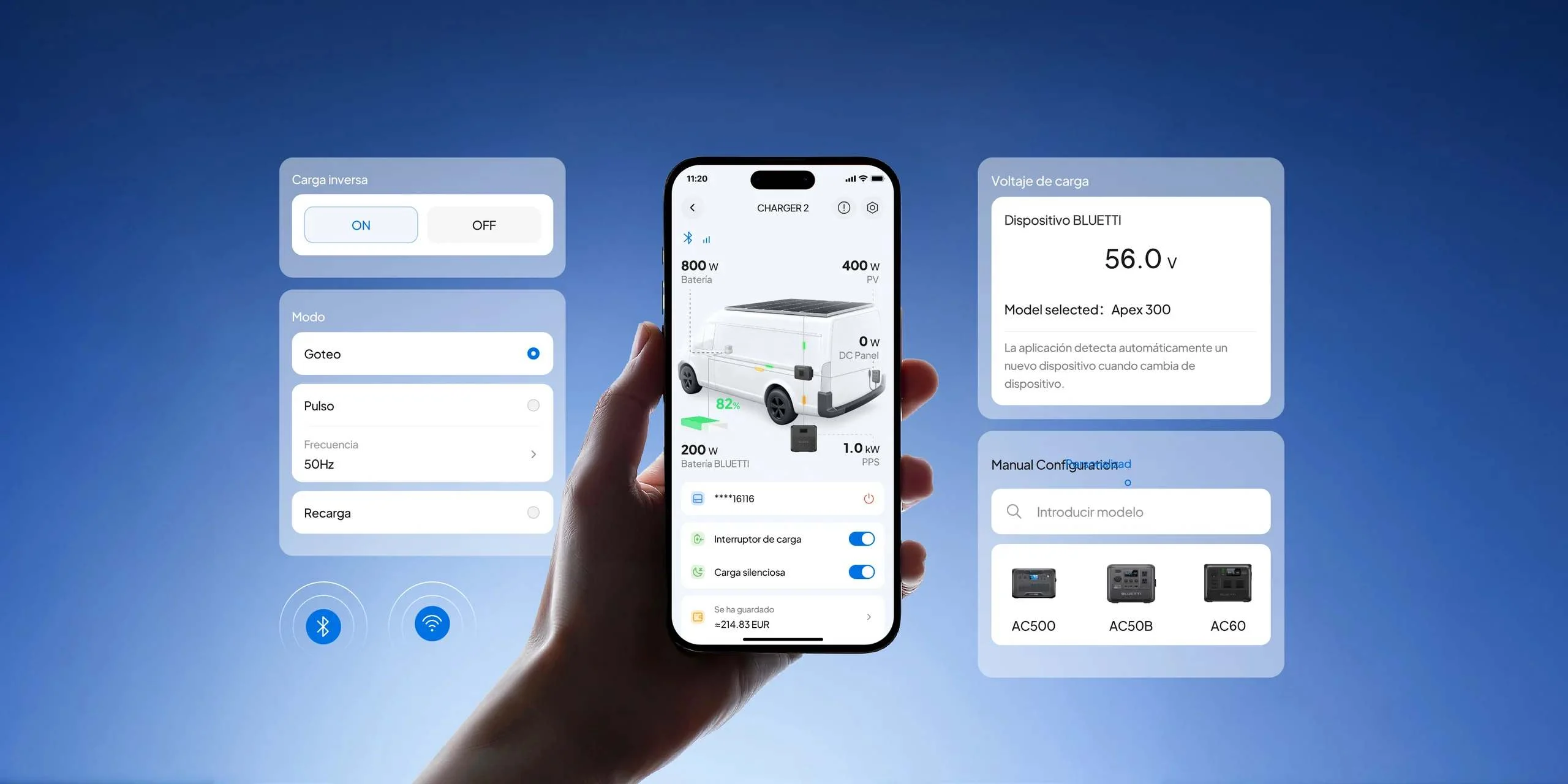 Gestión remota del BLUETTI Charger 2 desde la app por Bluetooth y WiFi