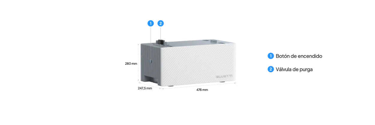 Partes de la batería Bluetti BC260: conectores de apilado, anclajes y carcasa IP65